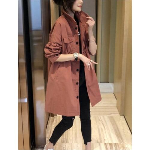 Spring Autumn Women Trench Coat Lady Chic Oversized Outwear Female Casual Solid Loose Mid-Length Outwear Windbreaker Tops