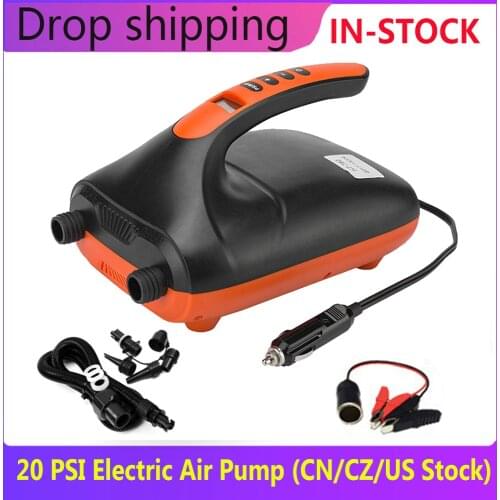 12V SUP Electric Air Pump Max 15/16/20PSI Double Stage Air Pump w/6PCS Nozzles Inflatable Pump Fully Support Inflation Deflation