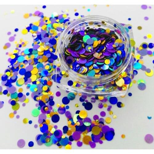 Holographic Dark Blue Circle Dot Glitter Mix Nail Glitter Flake Spangle 1/2/3 mm for Gel Acrylic Make up Craft decoration #08