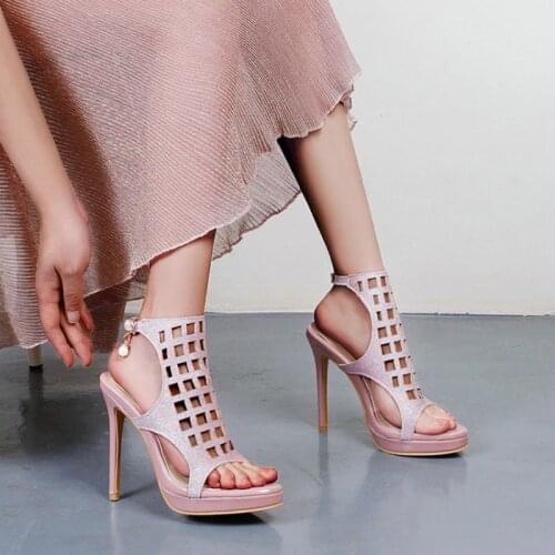 ZawsThia Open Toe Cutout Hallow Platform Super Thin High Heels Womens Party Wedding Blitter Bling Woman Shoes Gladiator Sandals