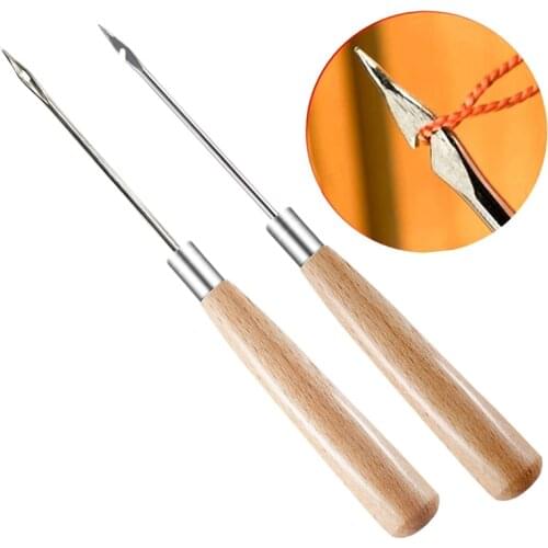 KAOBUY 2PCS Leather Wood Handle Sewing Awl For Leather Craft Sewing Hand Tools Accessories New Durable Professional Awl