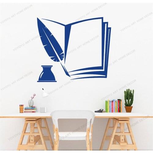 Books Wall Decal Study Room Home Interior Codex Scroll Inkwell Ink Container Feather Decor Vinyl Window Stickers Wallpoof CX766