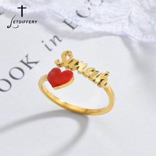 Letdiffery Personlizd Heart Dripping Oil Name Rings for Women Stainless Steel Custom Ring Wedding Jewelry Engagement Gifts