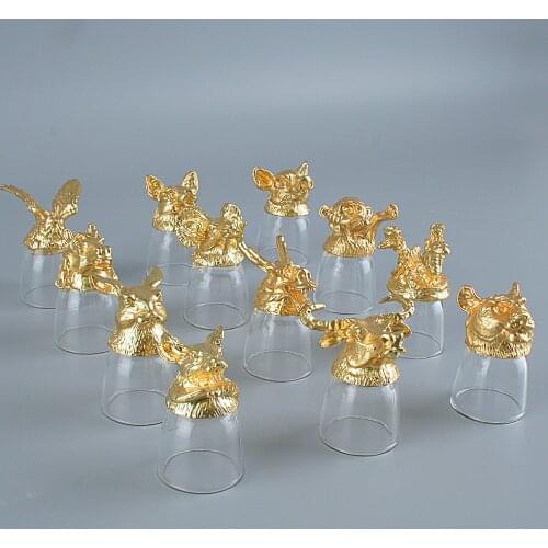 Creative Chinese Traditional Style Wine Glass Gold Animal Zodiac Wine Glass Creative Handmade Christmas Gifts Shot Glass Cup