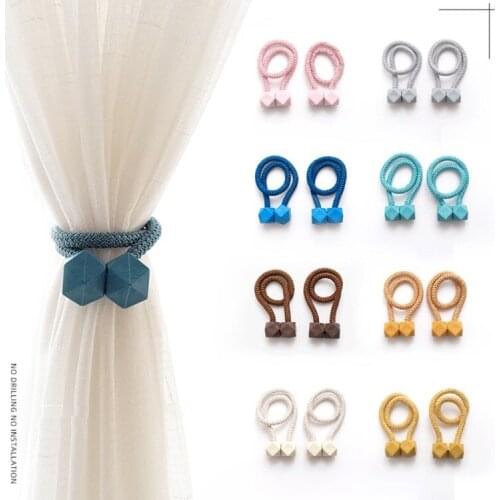 2pcs Magnetic Solid Color Curtain Hooks Decorative Curtain Holder Tieback Buckle Clips Strap Rope Storage Belt Accessories Decor