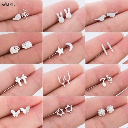 Mini Animal Earings Women Jewelry Cute Bird Sheep Fish Rabbit Stud Earrings Pendientes Small Star Moon Earing Brincos Gifts