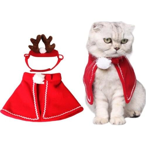 New Pets Christmas Day Ornaments Cute Dogs Hat Scarf Red Acrylic Fibres Christmas Hat Scarf Santa Suit Cat Pet Accessories