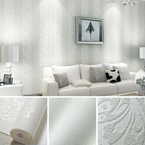 Modern Luxury Homes Decor European Striped Damask Wallpaper For Walls Bedroom Living room Embossed White Beige Wall paper Rolls