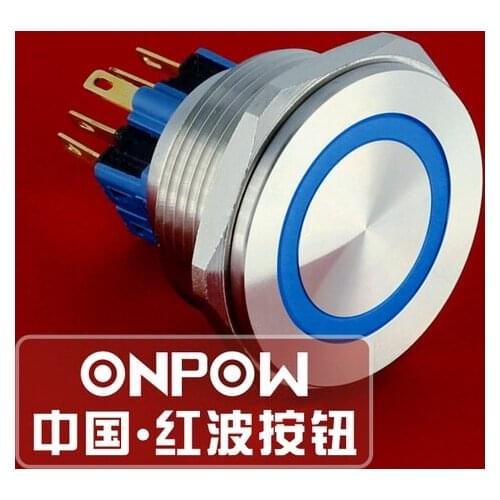 ONPOW 30mm Momentary 1NO1NC 12V, 220V LED ring illuminated Stainless steel Push Button Switch (GQ30PF-11E/B/12V/S) CE, ROHS