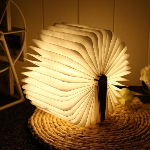 Rechargeable Book Lamp Folding Mini Table Light Warm Night Light LED Wooden USB Desk Night Lamp Bedroom Decor Lighting