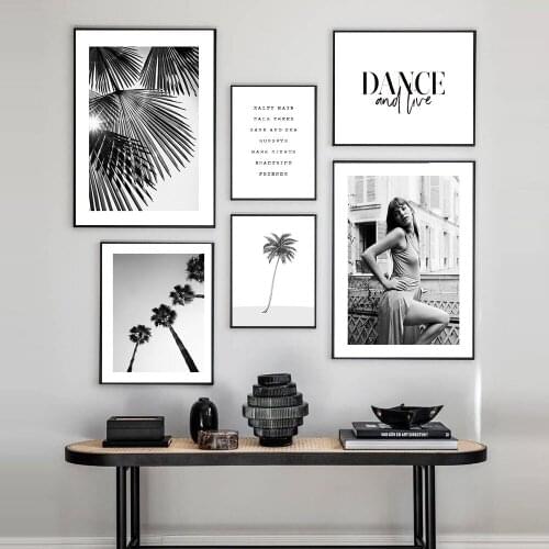 Tropical Landscape Poster Black White Minimalist Wall Picture Fashion Girl Canvas Painting Nordic Palm Tree Print Art Home Decor