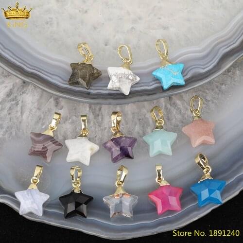 5Pcs/Lot Natural Labradorite Stone Star-Shape Pendant Charms,Gold Bails Amethysts Crystal Charms For Jewelry DIY Making HS-81KBI