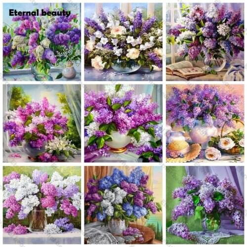 Full Drill Embroidery Lilac Cross Stitch Handicraft Diamond Painting Purple Flowers Mosaic Handmade Needlework Home Decoration