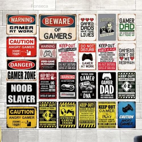 Funny Gamer Warning Gamer Metal Sign Tin Sign Gamer At Work Sign Retro Signs Wall Decoration To Office