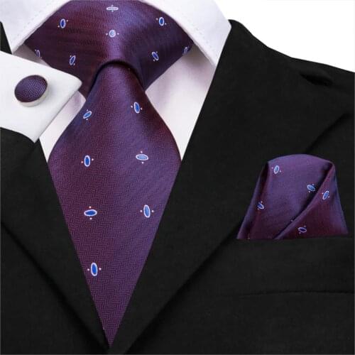 SN-3188 Hi-Tie Purple Necktie Silk Woven 8.5cm Wide 2019 New Dots Fashion Ties for Men Business Wedding Suit Tie Cufflinks Set