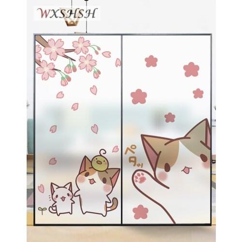 Customized Size Static Cling Window Film Cute Cat Decorative Privacy Protection Glass Foil For Door Window Cabinet Table Surface