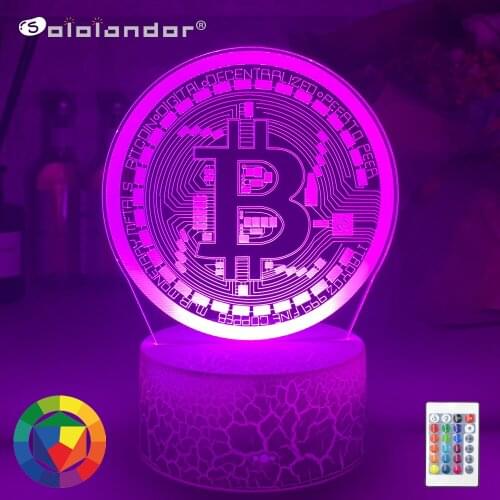 Led Night Light Bitcoin 7 Color Changing Battery Powered Table Night Lamp 3D Acrylic for Room Decorative Nightlight Touch Senso