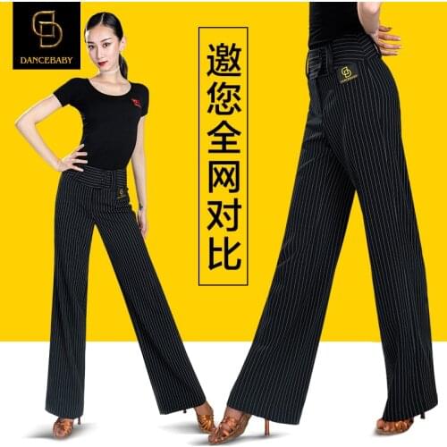 2021 New Latin Dance Pants Womens high waist dance pants modern national standard dance wide leg practice performance pants