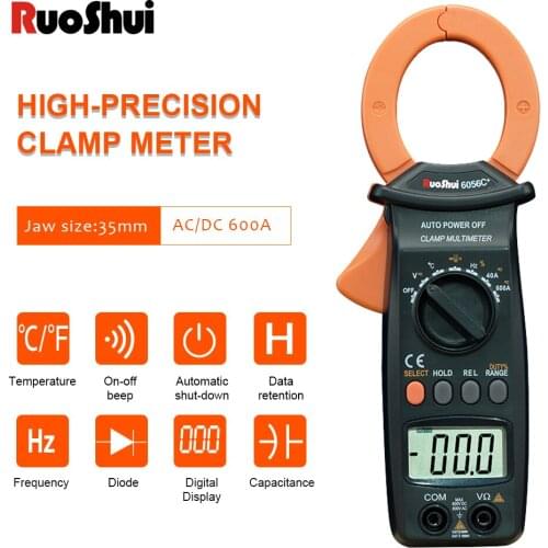 RuoShui 6056C+ Clamp meter AC/DC Current 600A Auto Range Measure capacitor frequency temperature true rms pinza clamp multimeter