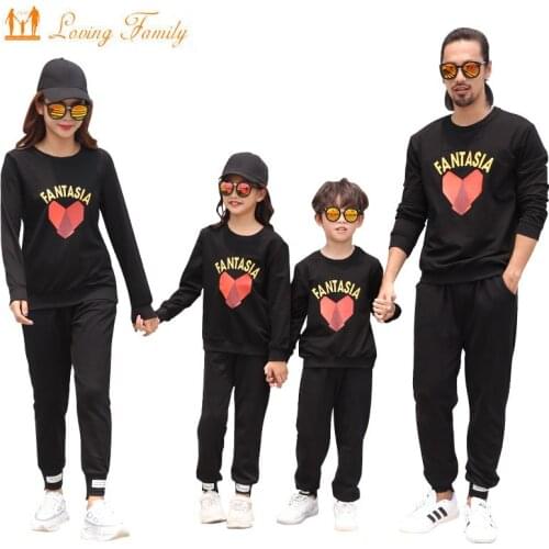 Spring Autumn Father Son Mother Daughter Black T-Shirt Family Clothing Men Women Child Family Matching Outfits Tops Pants Set