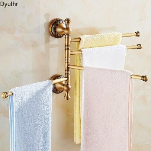 DyuIhr antique all-copper rotating movable towel rack bathroom toilet wall-mounted double-layer rack bathroom accessories