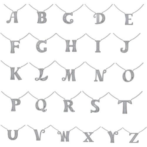 YANMEI 2 Colours Alphabet Letter N To Z Pendant Chain Necklace For Women Hot Sale Cubic Zircon Necklaces Chain Jewelry YMD1227-1