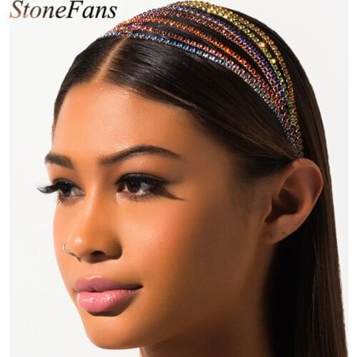 Stonefans Fashion Elastic Wedding Headbands for Bride Women Designer Girls Rhinestone Jewelry Headwear Rainbow Hair Accessories