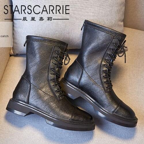 Stretch boots women 2021 autumn leather womens boots European and American style thick-soled boots high riding boots