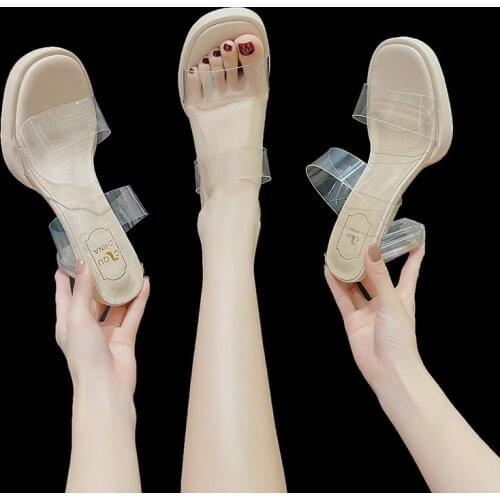WHNB New Women Sandals PVC Jelly Crystal Heel Transparent Women Sexy Clear High Heels Summer Sandals Pumps Shoes Woman 2021