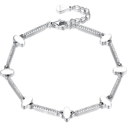 SILVERHOO 925 Sterling Silver Bracelet For Women Shiny Flower Cubic Zirconia & Circle Charm Bracelets Female Luxury Jewelry