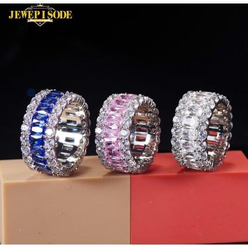 Jewepisode Charms Sparking Lab Moissanite Sapphire Rings for Women Pure 925 Sterling Silver Wedding Engagement Fine Jewelry Ring
