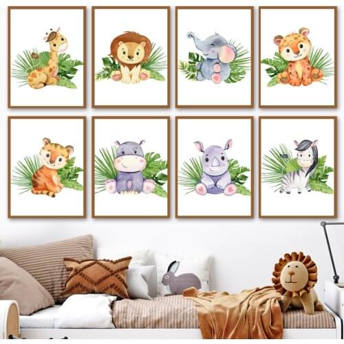 Giraffe Lion Leopard Zebra Hippo Tropical Jungle Wall Art Canvas Painting Posters And Prints Wall Pictures Baby Kids Room Decor