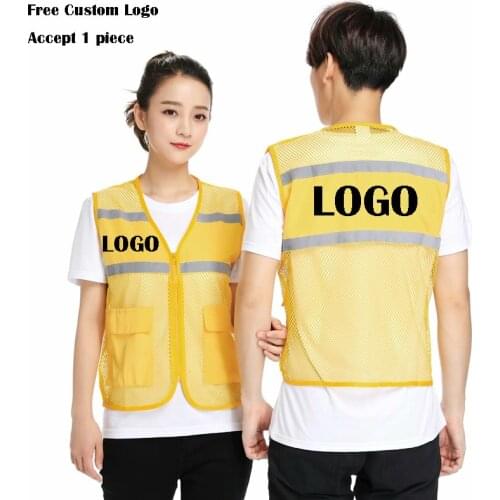 New 1PCS Free Custom Design Multi-pocket Mesh Vests Print Logo Men Woman High visibility safety vest work Vest Workwear Uniform