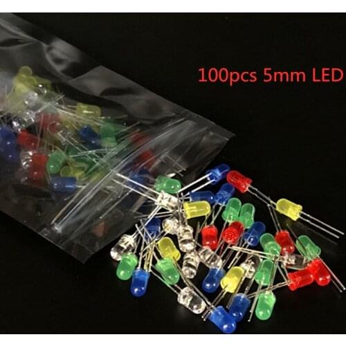 100pcs 5mm LED diode Light Assorted Kit DIY LEDs Set White Yellow Red Green Blue electronic diy kit Hot sale