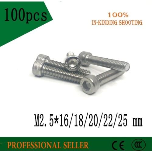 100pcs M2.5 * 16/18/20/22/25 mm sus304 stainless steel hexagon socket head cap screw model auto diy screw,DIN912