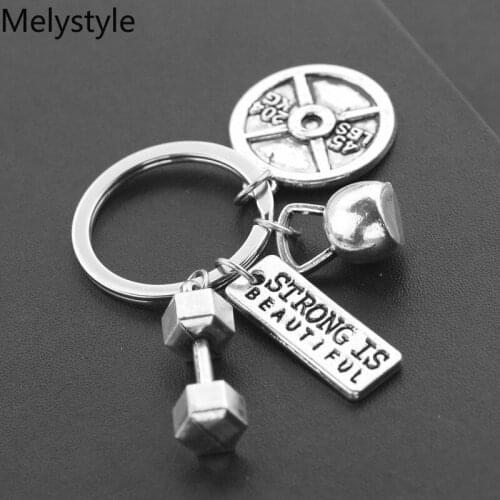 2019 Dumbbell Keychain Stainless Steel High Polished Hold Barbell Hip Hop Sports Car Key Gym Wallet Jewelry Graduation Gifts