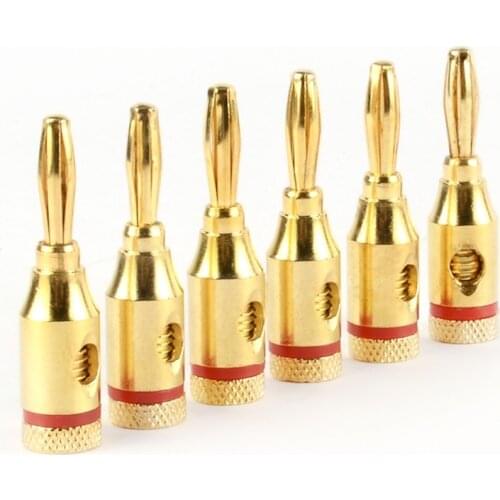 4pcs Gold Plated Audio Jack Speaker Banana Plugs Open Screw Type Connector for Speaker Wire Home Theater