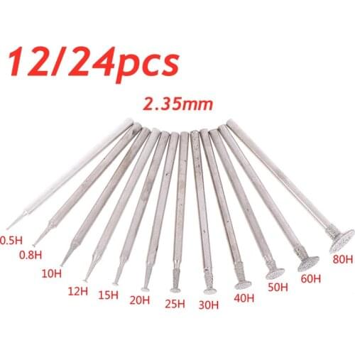 12/24pcs 2.35 Shank Diamond Grinding Burr Needle Point Engraving Carving Polishing Glass Jade Stone Drill Bit Rotary Tool Set