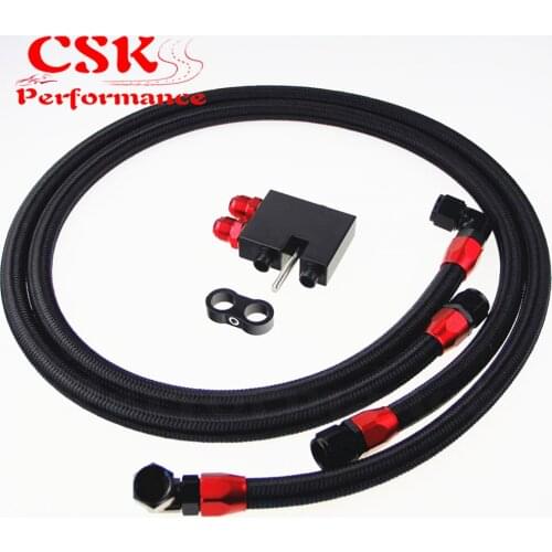 AN10 Filter Sandwich Adapter+Nylon Braided or SS Braided Oil Line Fits For BMW N54 135i (E82) 335i (E90,E92,E93) Black/Silver