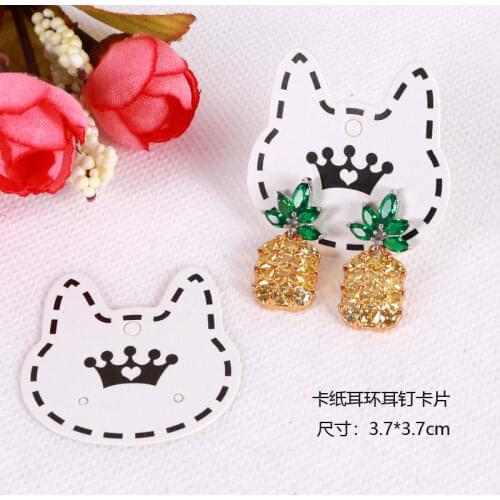 Free Shipping 200pcs White Earring Cards Cat Paper Packing Cards Jewelry Cards 3.7x3.7cm