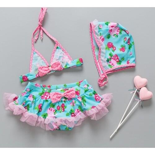 Girls Bikinis With Cap Children Print Bikini Swimwear Swimsuit Baby Kids Swimsuit Girl Beach Swimsuit Infantiles Costumes Bikini