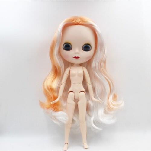 Blygirl,Blyth doll, pale orange and white mixed curls, 19 joints and ordinary body, frosted face shell nude doll