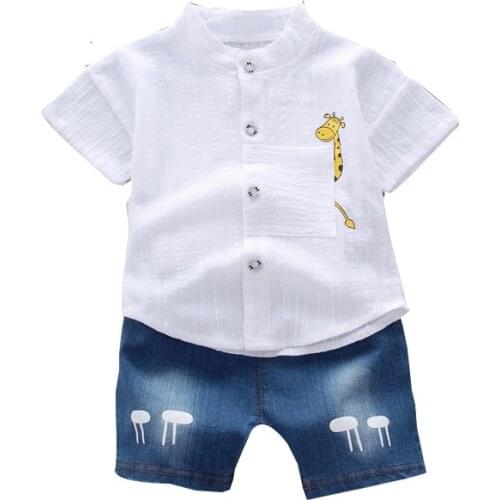 Children Cotton Out Clothes Summer Baby Boy Cartoon Printed T Shirt Denim Shorts 2Pcs/sets Infant Kid Fashion Toddler Tracksuits