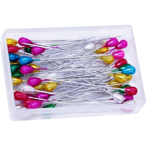 Nonvor 100Pcs Long Colorful Pearl Head Pin Straight Sewing Pins for Dressmaking Corsage Florists Sewing Pins with Plastic Box