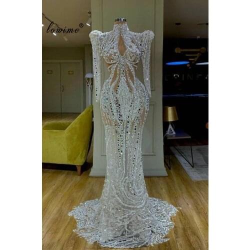 Dubai Transparent Prom Dress 2020 Mermaid Crystal Beading Gece Elbisesi Arabic Sexy Evening Gowns Long Formal Celebrity Vestido