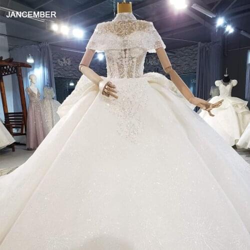 HTL2095 Short Sleeve Sexy V-Neck Ball-Gown Beaded Crystal Luxury Sequined Wedding Dress 2021 Lace Up Back