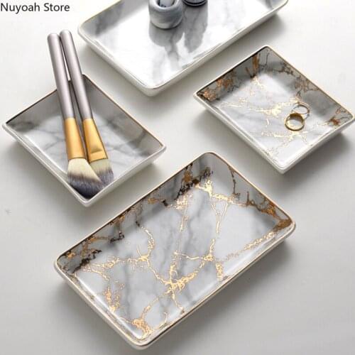 Nordic Marble Ceramic Plate Household Rectangular Phnom Penh Dinner Plate Dessert Plate Storage Plate Living Room Display Plate
