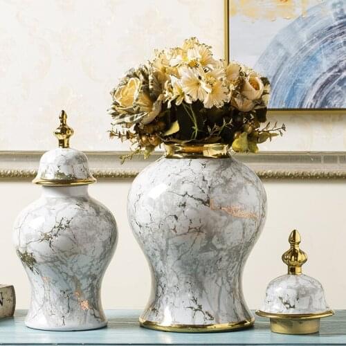 Ceramic Vase Marble Pattern Jar Decoration Modern Chinese Light Luxury Dried Flower Flower Arrangement Accessories Storage Jar