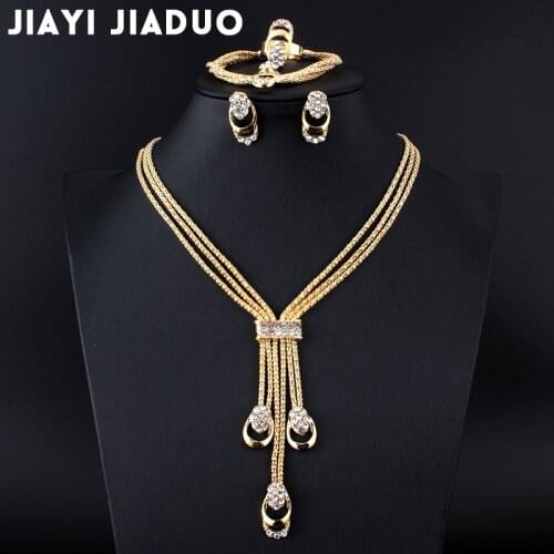 Jiayijiaduo New fashion Women Vintage Gold-color Bridal Rhinestone nigerian wedding african beads jewelry set crystal wedding