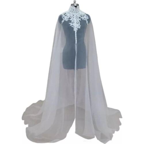 Lace Appliqued High Neck Bridal Wraps with Sleeveless Elegant Long Sheer Bridal Accessories Wedding Shawl Custom Made